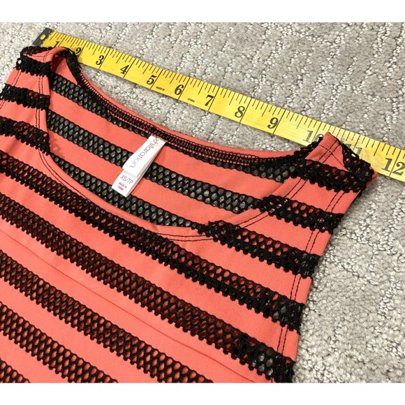 Tank Stripe Bodycon Fishnet Dress Sz X Small Coral Black Lined Indie Fes… - Picture 6 of 8